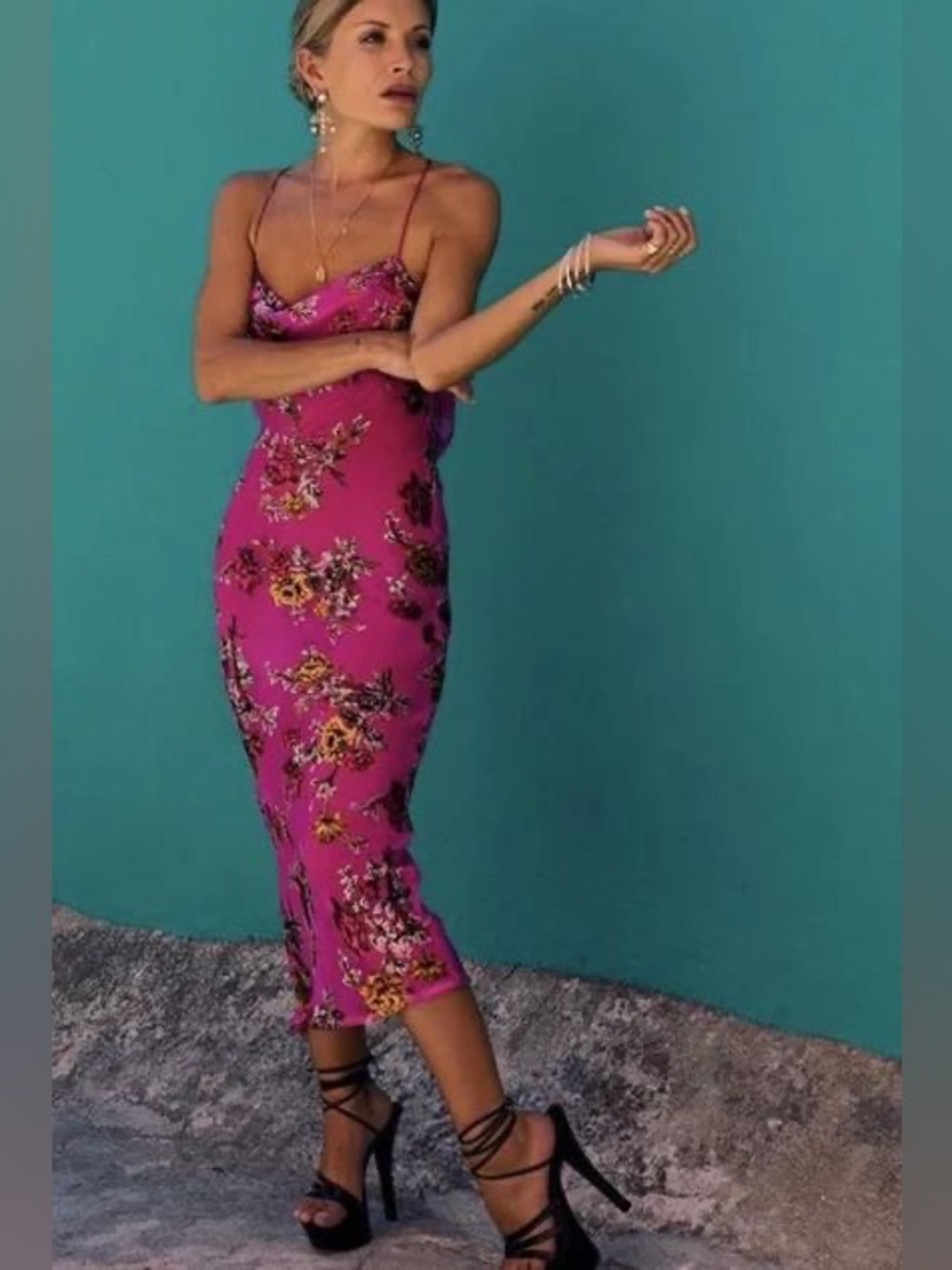 Rat & Boa Kiki Pink Dress Long Pink Floral Small Midi Maxi Wedding Party